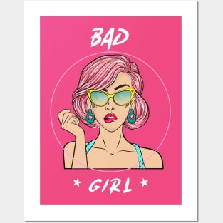 Bad Girl Feminist Pink Hair Girl Power Retro Cartoon 90s Nostalgia Posters and Art